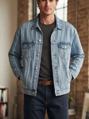 Uni Jacket 2 &Denim Mens Stripe Y2K Jean Jacket sz M